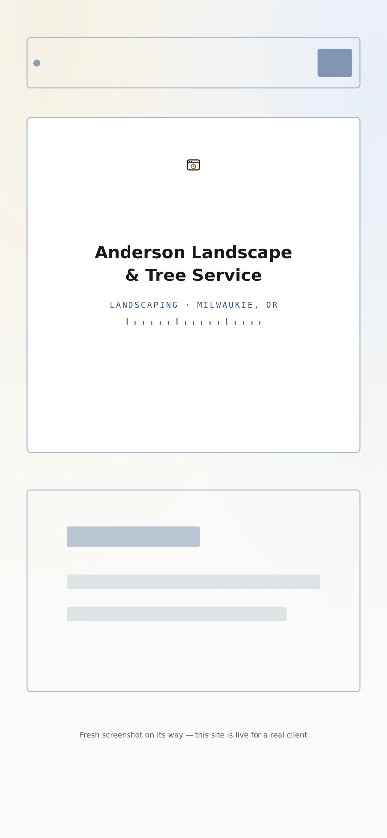 Homepage of Anderson Landscape & Tree Service, Milwaukie, Oregon — hero with service overview and photo gallery — mobile view